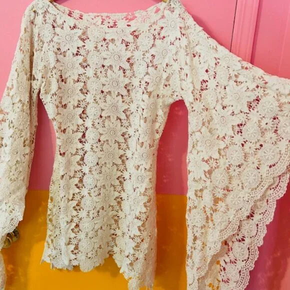 Elmwood Textiles (Etsy) Bell Sleeve Vintage Lace Mini Dress - M - Picture 3 of 7